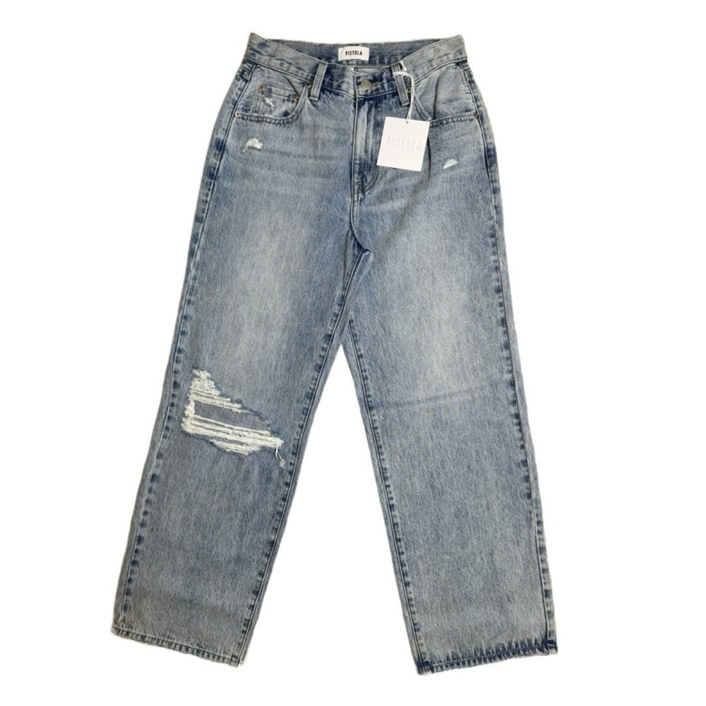 Pistola Women's Bobby Ankle High Rise Wide Leg Jeans Skyview Blue 26 $178